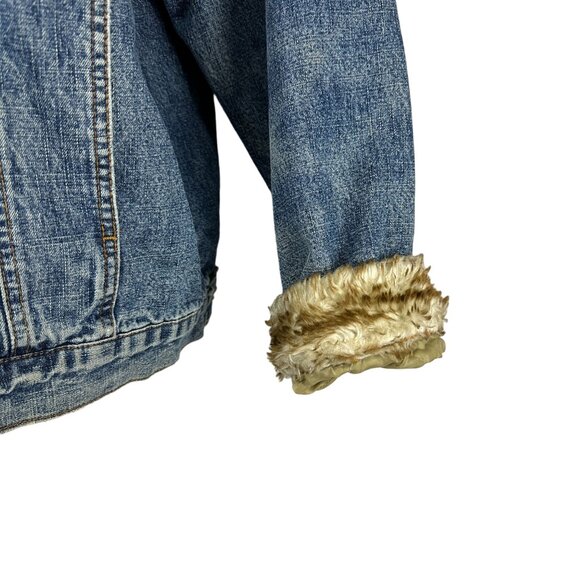 Big Dogs Womens Denim Fur Collar Jacket Large Button Up Vintage Blue - Picture 9 of 13